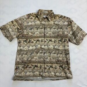 Pierre Cardin Tropical Palm Tree Hawaiian Button Up Shirt Mens Large Cotton